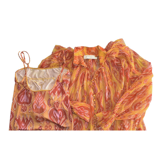 B8 NEW ZIMMERMANN Ikat Print Chiffon Brightside Frilled Blouse Top 2pc Set Sz 1 - Picture 7 of 12